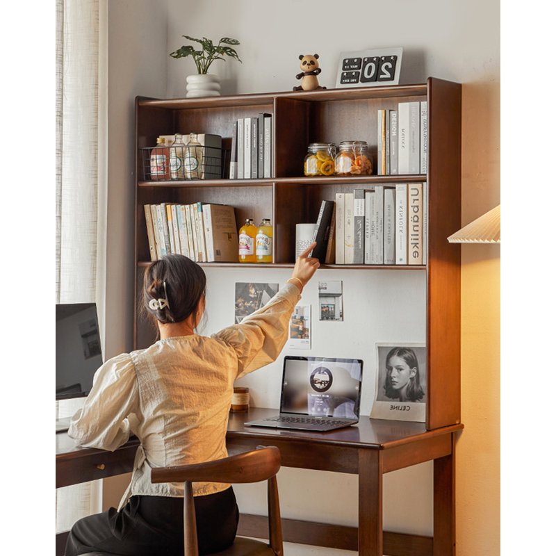 Hokku Designs Solid Wood L-Shaped Desk with Bookshelf Combo | Wayfair